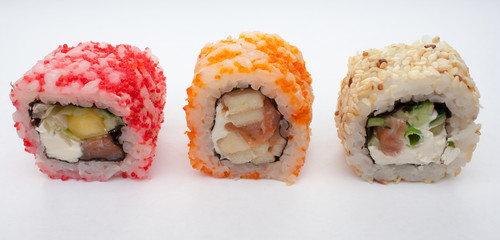 Philadelphia sushi rolls on a white background