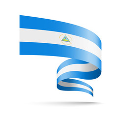Nicaragua flag in the form of wave ribbon.
