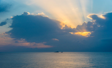  Maritime landscape at sunrise in the Mediterranean Sea with the lighthouse on