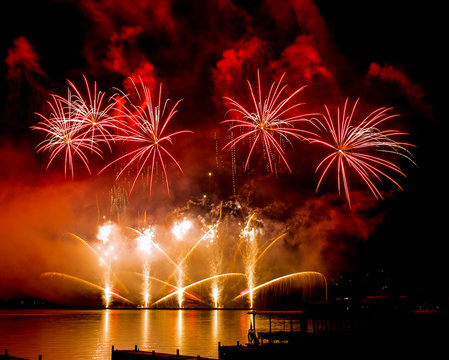 Fireworks fired over the water surface