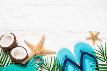 Summer tropical holiday background top view.