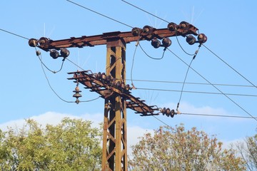 old wooden pole and wires