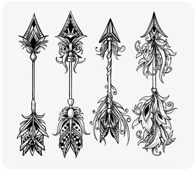 Ethnic arrows in ornaments in graphic style