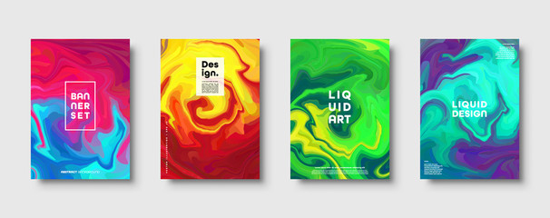 Colorful abstract geometric background. Liquid dynamic gradient waves. Fluid marble texture. Modern covers set. Eps10 vector.