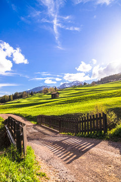 Italy, Trentino Alto-Adige, Vigo di Fassa, rural scene between Dolomites mountains