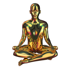 Fototapeta premium Golden man stylized figure lotus pose sparkling glossy