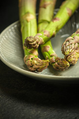 Asparagus (fresh, organic vegetables) harvest. food background. top