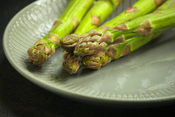 Asparagus (fresh, organic vegetables) harvest. food background. top