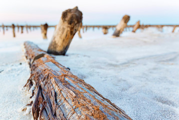 Beautiful view of salt lake Baskunchak in Astrakhan region, Russia