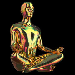 Yoga man lotus pose gold stylized figure polished sparkling