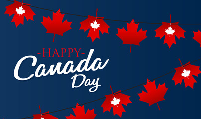 Festive background, Canada Day. Maple leaves garland. Vector illustration