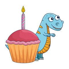 cute tyrannosaurus rex with sweet cupcake