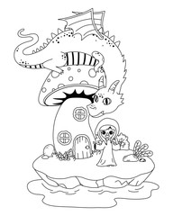 Medieval dragon and witch of fairytale design vector illustration