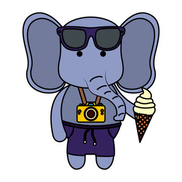 elephant with photographic camera and ice cream