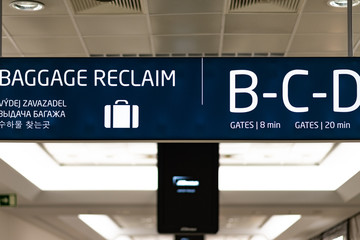 Baggage Reclaim information board inside Prague International Airport - April 2019