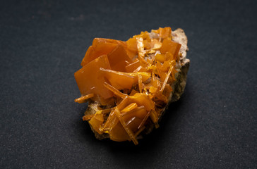 Piece of Wulfenite mineral from Los Lamentos, Mexico. A lead molybdate mineral with thin tabular...