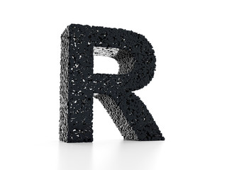 Futuristic letter R 3D - built out of black glossy cubes 3D render