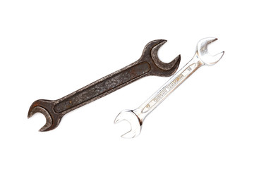Two old wrenches on a white background