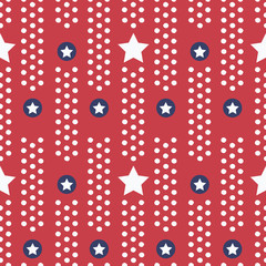 Patriotic stars seamless vector border in red white and blue. Great for American holidays that honor Independence Day, Veterans, parades and celebrations. For banners, textiles, graphic design uses.