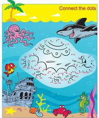 A puzzle with sea creatures with which you need to connect the dots by numbers in order to learn one of the animals.