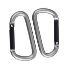 two grey climbing carabiner on a white background