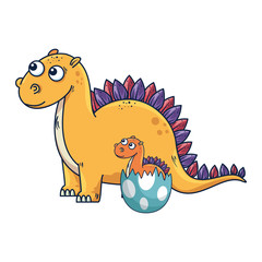 mother diplodocus with baby breaking the shell egg