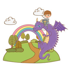 Knight and dragon of fairytale design vector illustration