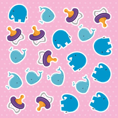 cute little elephants and whales with pacifiers pattern