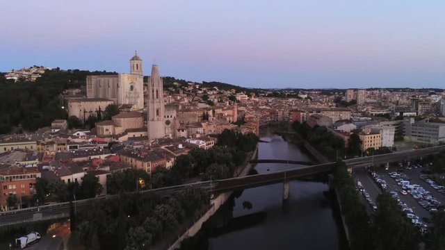 Aerial view in Girona, city of Catalonia.Spain. 4k Drone Video