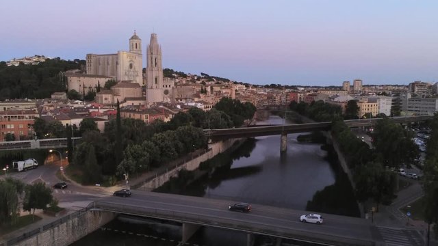 Aerial view in Girona, city of Catalonia.Spain. 4k Drone Video