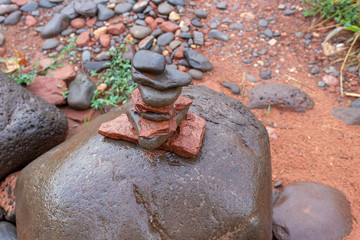 Stone Marker Along Creek Bed In Sedona, AZ.