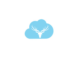 Fototapeta na wymiar deer head with big horns for logo design illustration,reindeer in a cloud shape icon