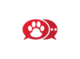 Paw inside an chat icon and footprint symbol logo design illustration in the shape
