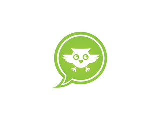 Owl open eyes and fly in a chat icon for logo Vector design illustration
