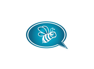 Happy bee open wings and fly for logo design illustration in chat icon