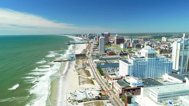 AERIAL VIEW OF ATLANTIC CITY BOARDWALK AND STEEL PIER. NEW JERSEY. USA.