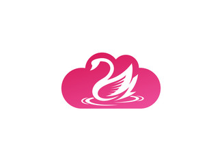Goose or duck swimming for logo design illustration in a cloud shape icon