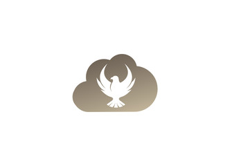 Falcon or eagle open wings flying logo design illustration, hawk in a cloud shape icon