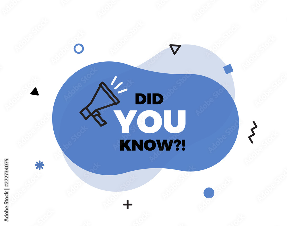 Poster did you know text on a fluid trendy shape with geometric elements and a megaphone. vector design ban