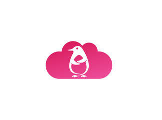 Penguin cute animal for logo design illustration in a cloud shape icon