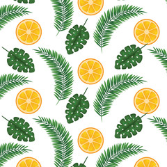 exotic leafs and oranges tropical pattern