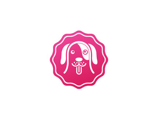 smiling and happy dog open mouth and show tongue out for logo design illustration in a shape