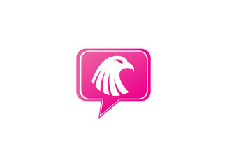 Eagle head inside a chat ion for logo design illustration, falcon symbol