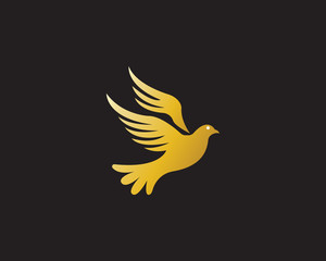 Gold Bird Dove Logo Vector in Elegant Style with Black Background