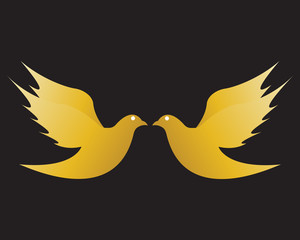 Gold Bird Dove Logo Vector in Elegant Style with Black Background