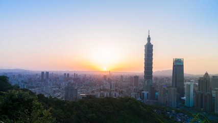 Fototapeta na wymiar Beautiful And Cloudy Sunset View Of Taipei City Skyline
