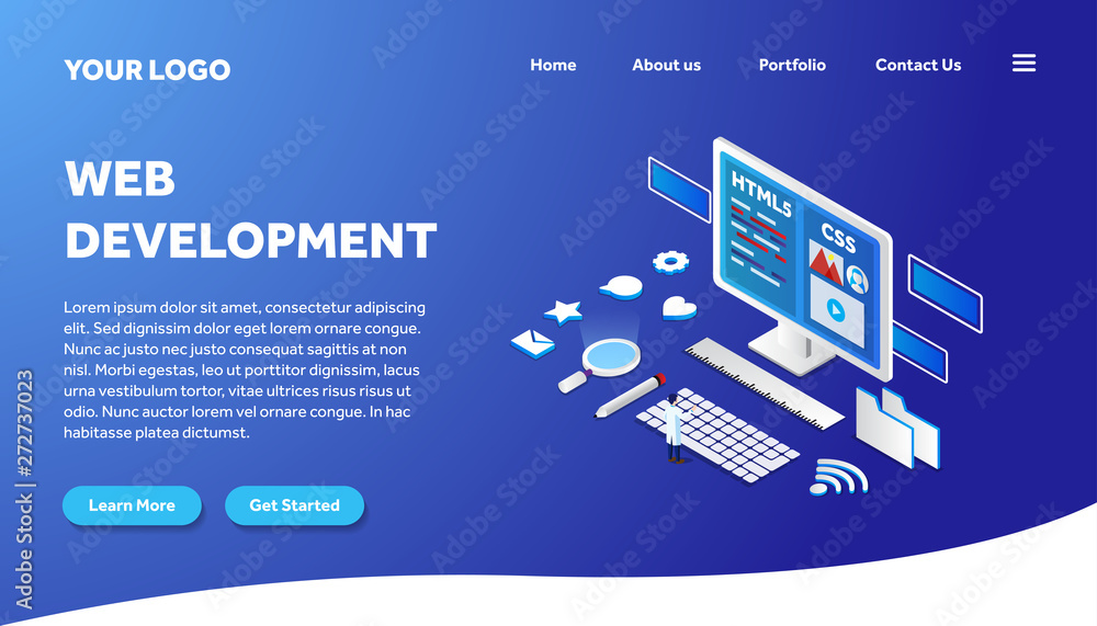 Wall mural web development isometric creative illustration vector of graphic , small people in web development 