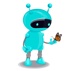Blue cute robot isolated on white background. Vector graphics.