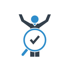 people and magnifier check mark icon