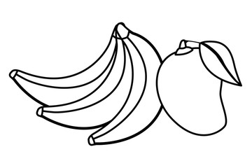 delicious mix of fruit cartoon in black and white